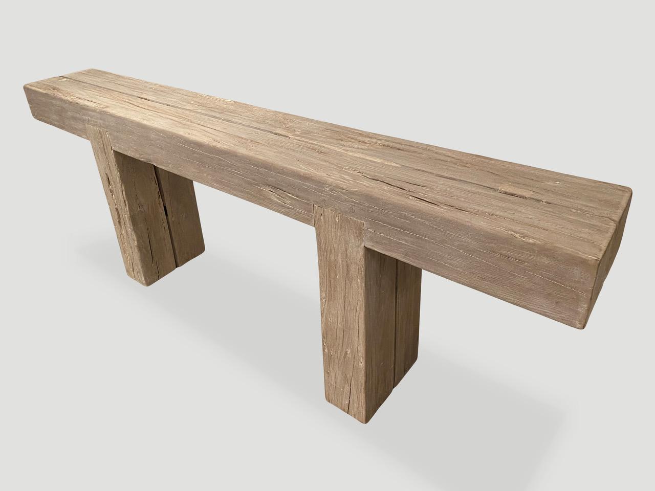 Andrianna Shamaris Teak Wood Log Console Table In Excellent Condition For Sale In New York, NY