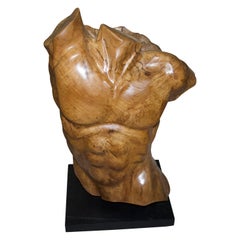 Vintage Andrianna Shamaris Teak Wood Male Torso