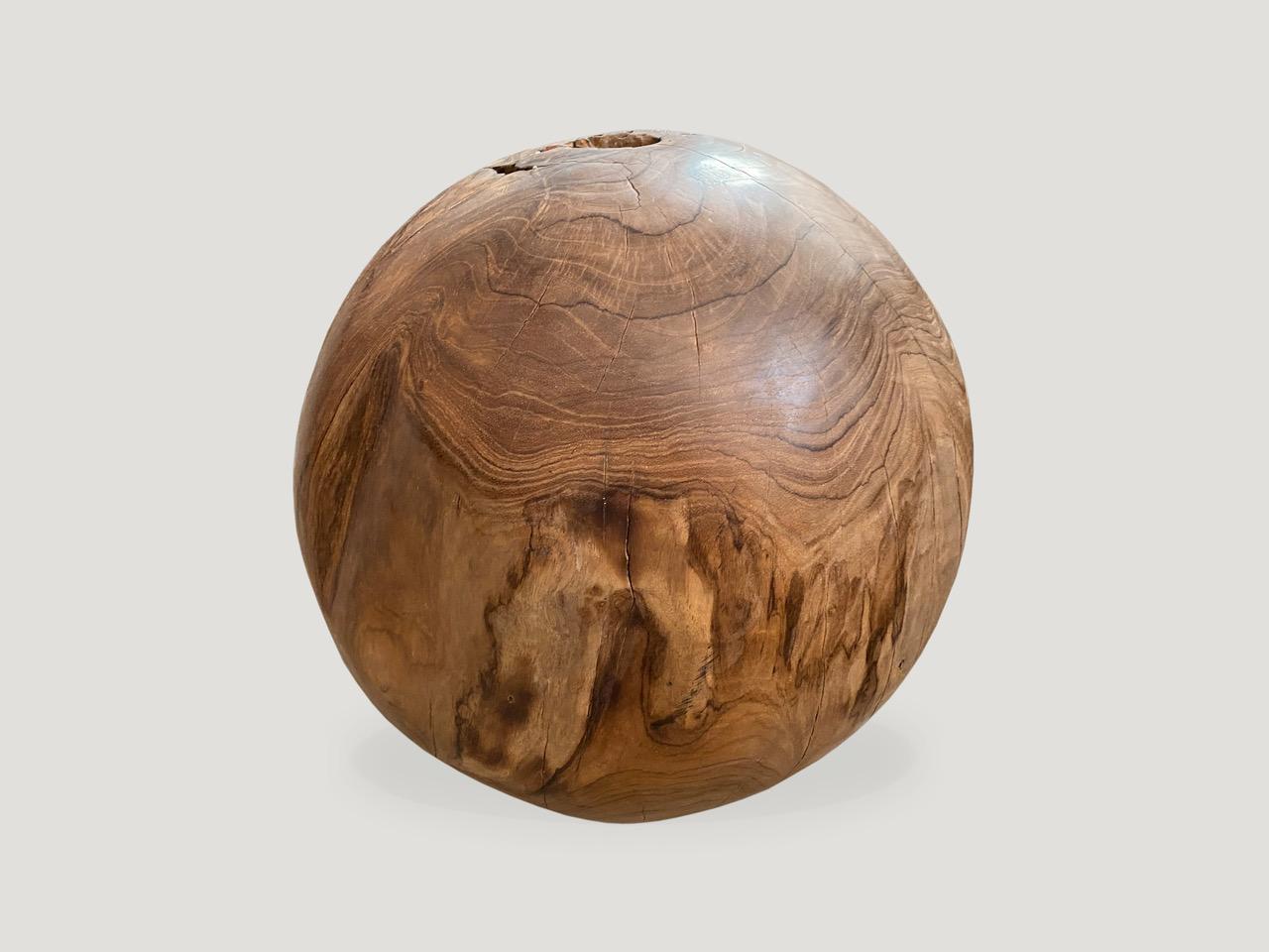 Organic Modern Andrianna Shamaris Teak Wood Organic Sculptural Sphere For Sale