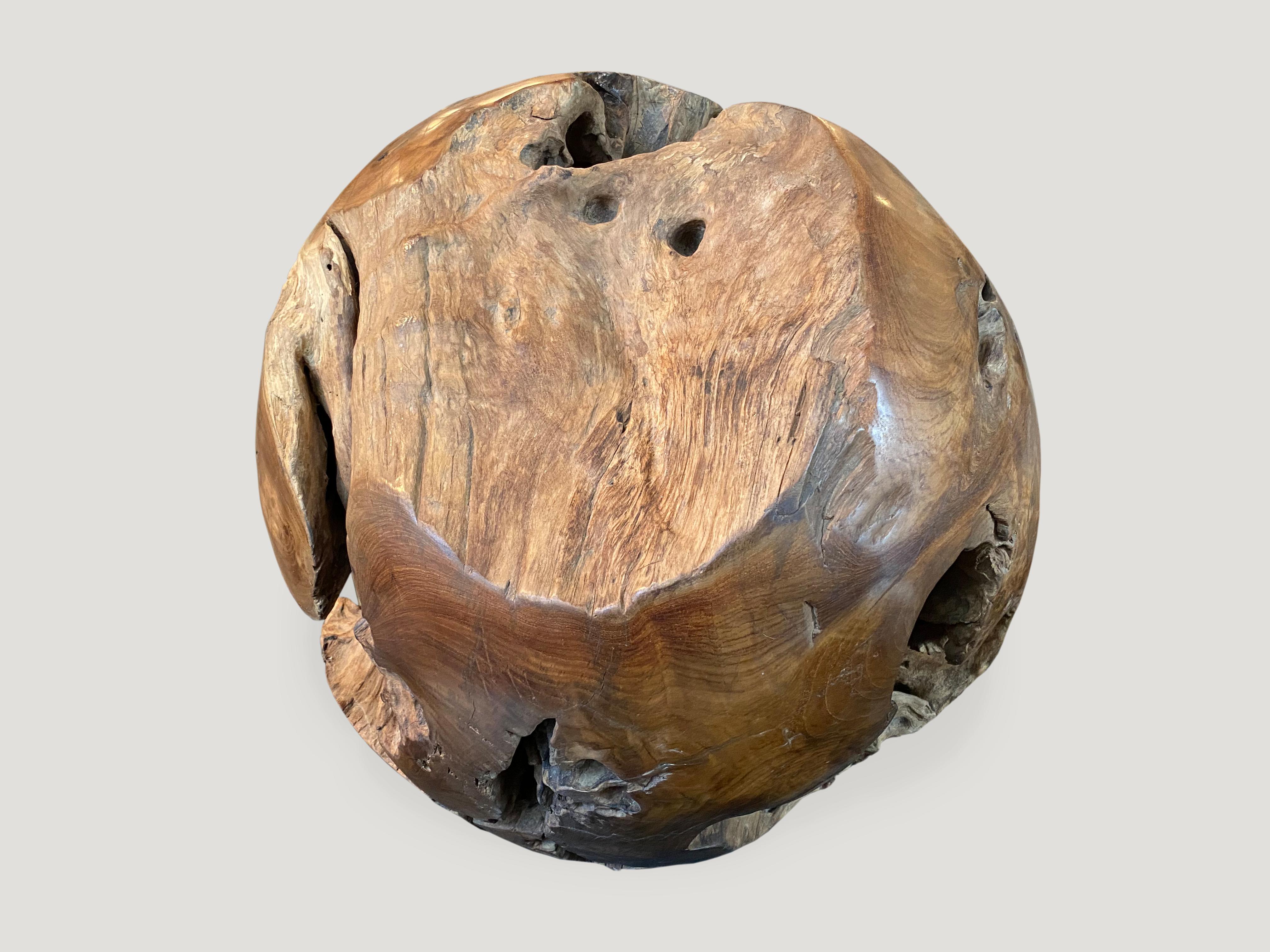 Andrianna Shamaris Teak Wood Organic Sculptural Sphere In Excellent Condition In New York, NY