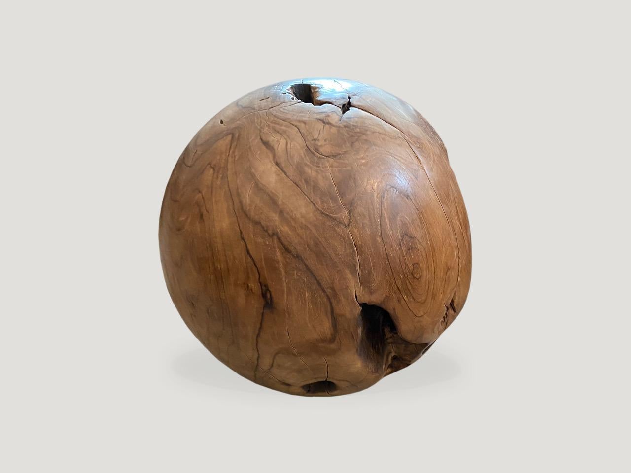 Andrianna Shamaris Teak Wood Organic Sculptural Sphere In Excellent Condition For Sale In New York, NY