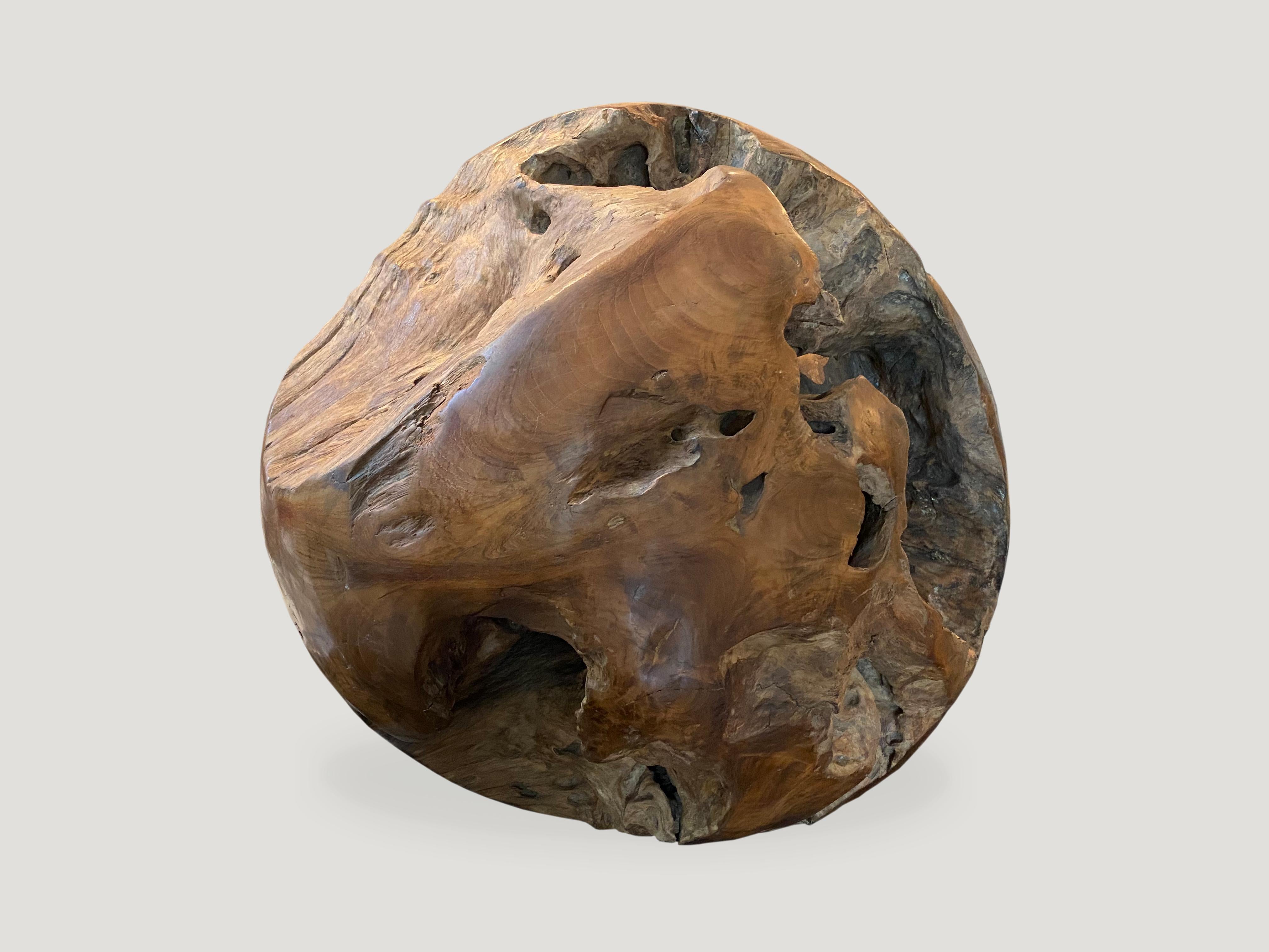 Andrianna Shamaris Teak Wood Organic Sculptural Sphere 1