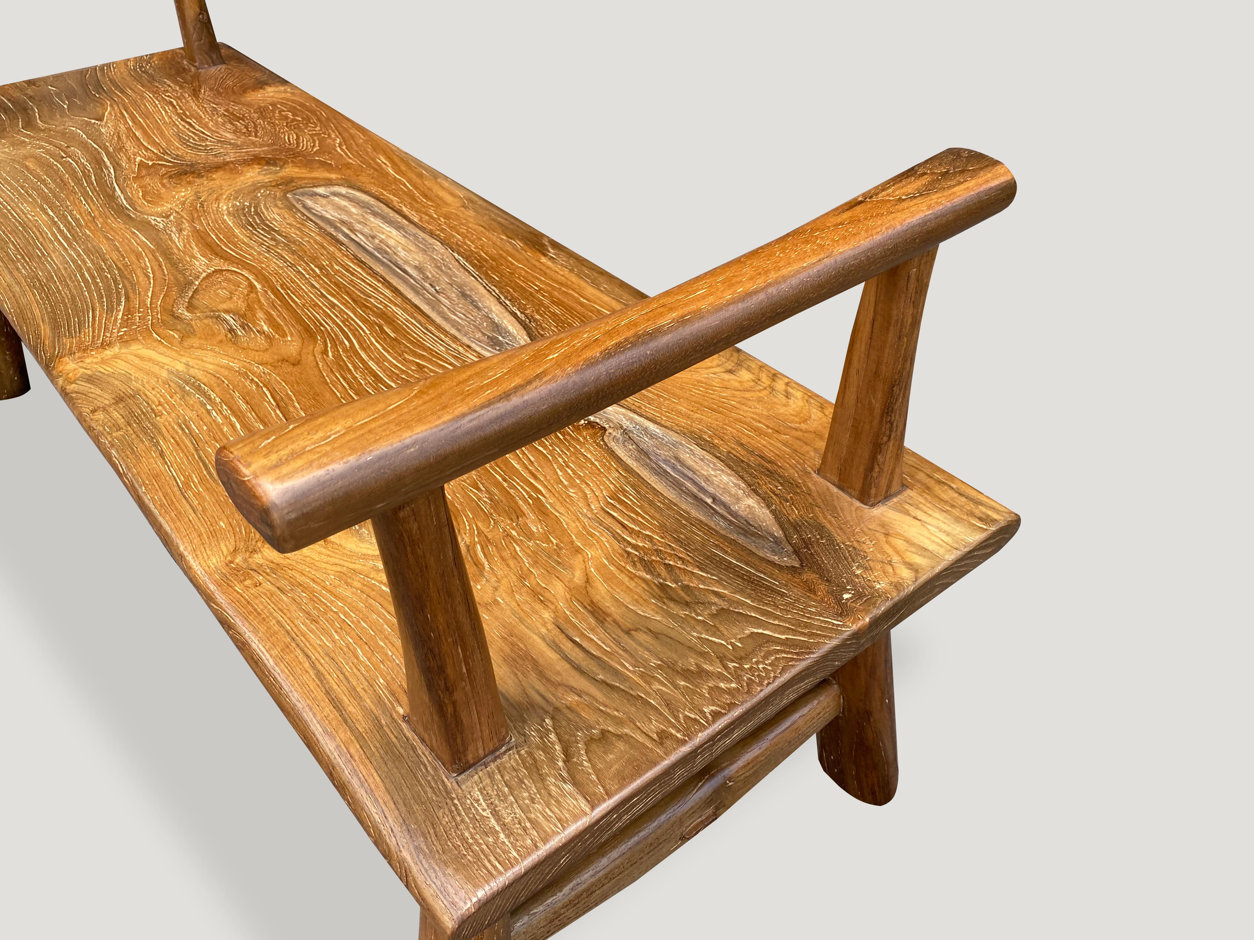 wooden bench with arms