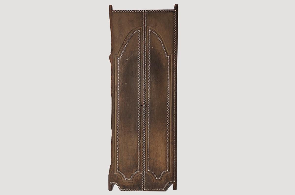 Andrianna Shamaris Teak Wood Temple Door with Shell Inlay In Excellent Condition In New York, NY
