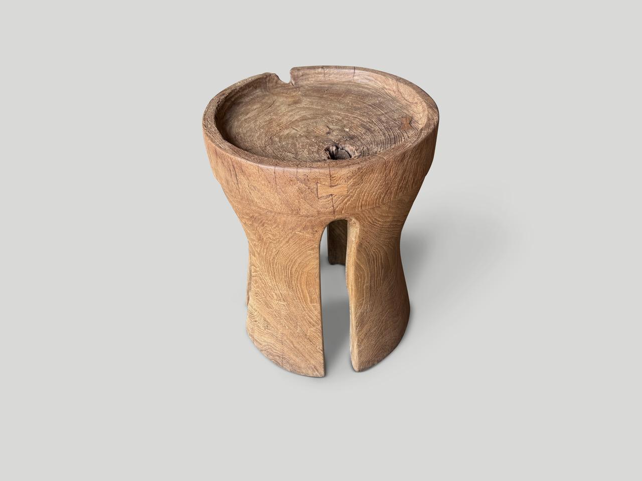 Organic Modern Andrianna Shamaris Teak Wood Tray Style Side Table For Sale