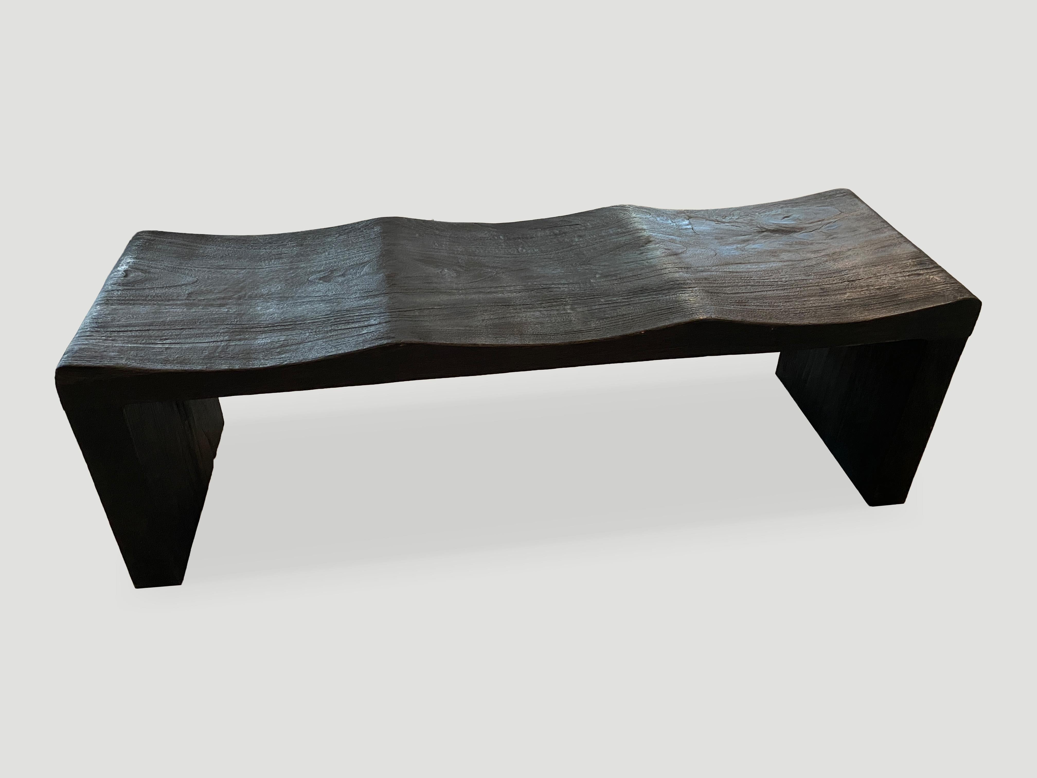 Andrianna Shamaris Teak Wood Triple Burnt Wave Bench 1