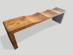 Andrianna Shamaris Teak Wood Wave Bench, Modern Organic Design