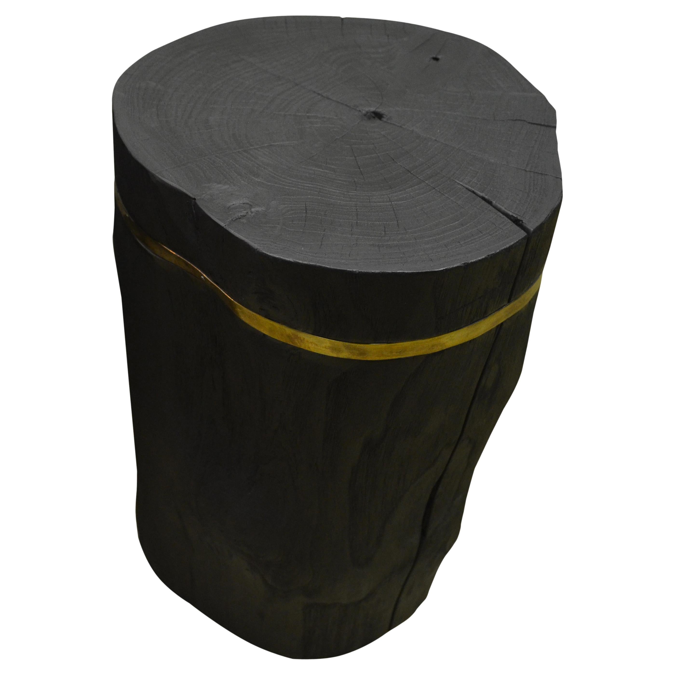 Andrianna Shamaris Triple Burnt Teak Wood Bronze Side Table