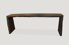 Andrianna Shamaris Triple Burnt Teak Wood Console Table, Modern Design