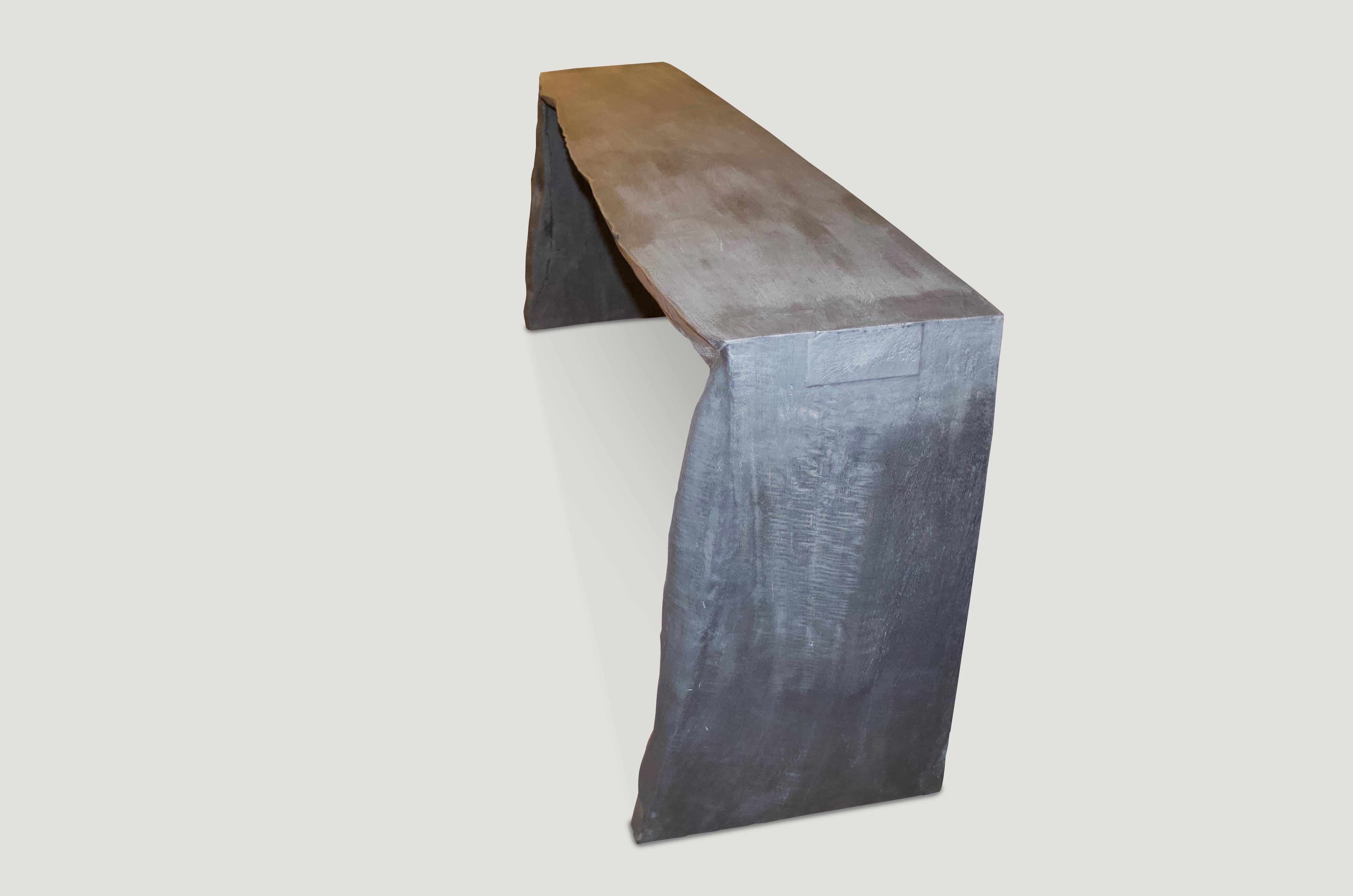 Organic Modern Andrianna Shamaris Triple Burnt Teak Wood Console For Sale