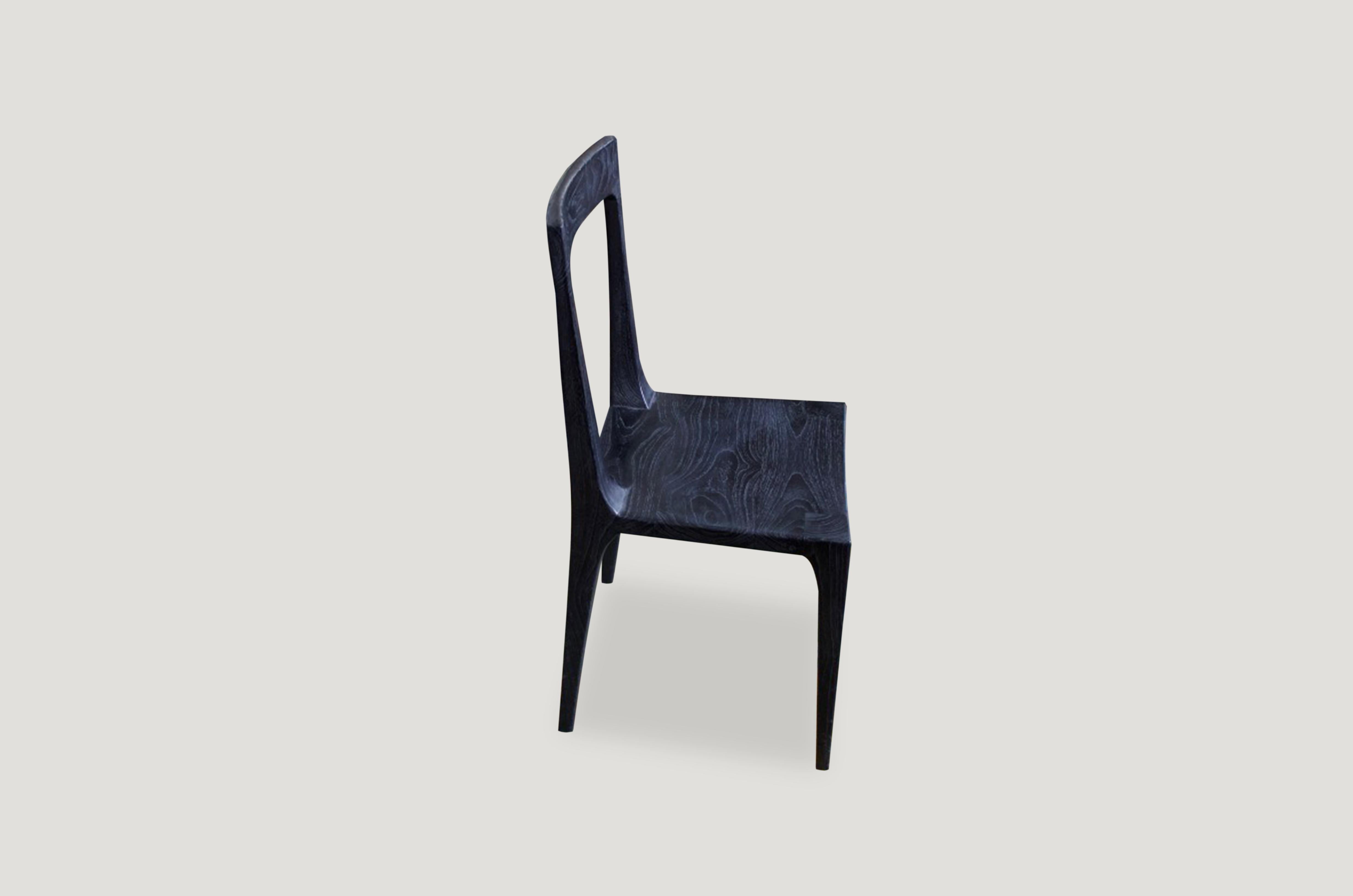 Organic Modern Andrianna Shamaris Triple Burnt Teak Wood Minimal Chair For Sale