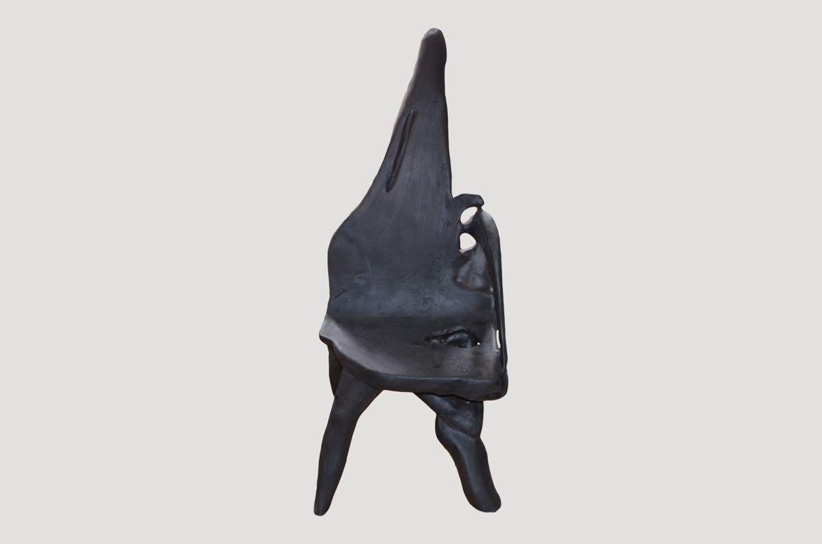 Organic Modern Andrianna Shamaris Triple Burnt Teak Wood Sculptural Chair For Sale