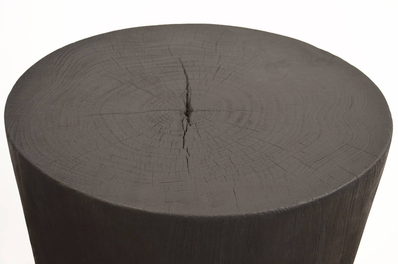 Organic Modern Andrianna Shamaris Triple Burnt Teak Wood Side Table For Sale