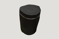 Andrianna Shamaris Triple Burnt Teak Wood Silver Side Table