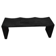 Andrianna Shamaris Triple Burnt Teak Wood Wave Bench