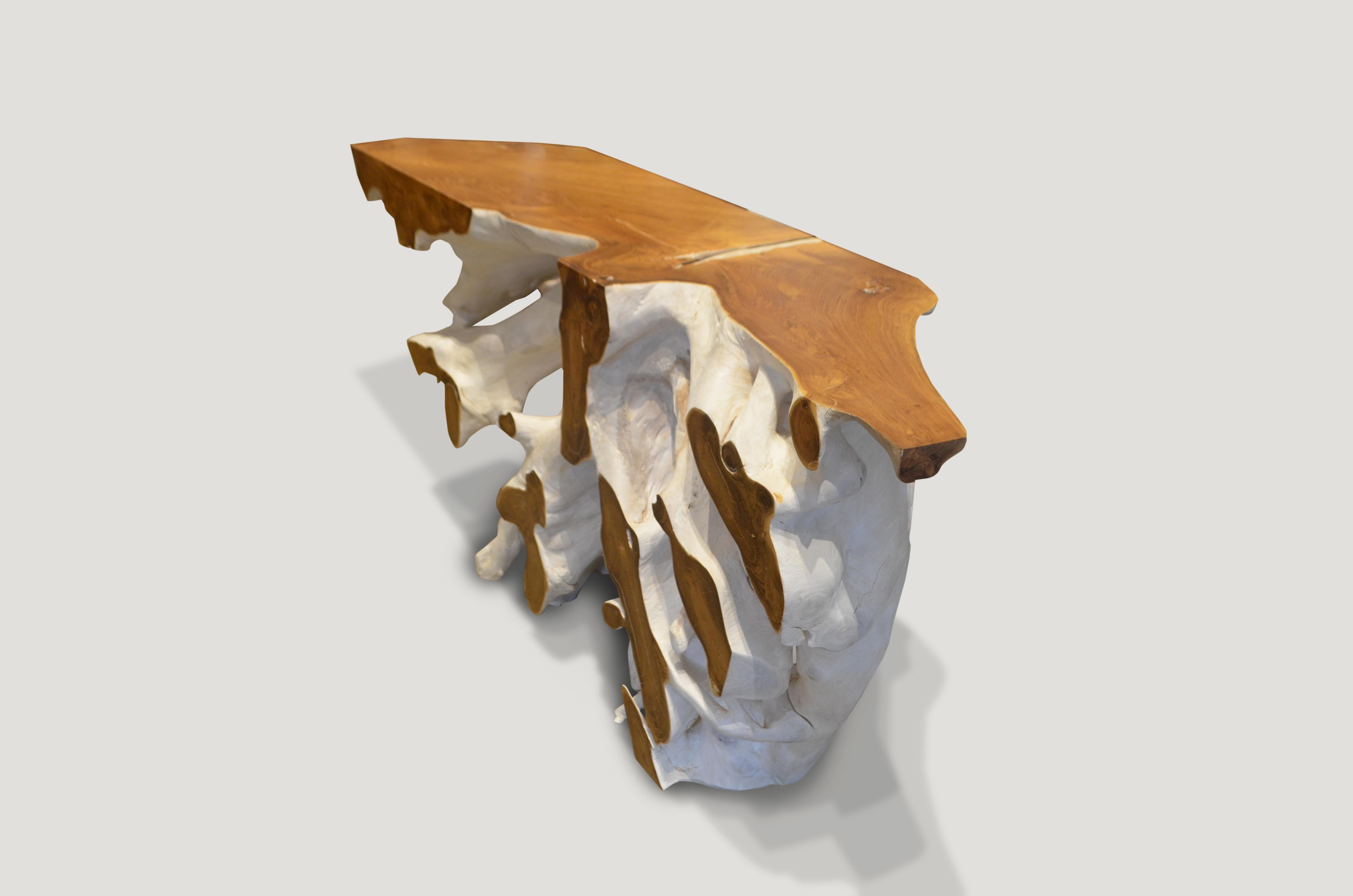 Contemporary Andrianna Shamaris Two-Toned Organic Teak Wood Console For Sale