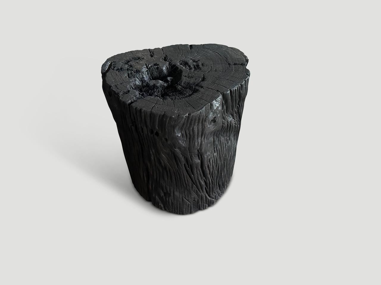 Organic Modern Andrianna Shamaris Ulin Wood Charred Side Table or Stool For Sale