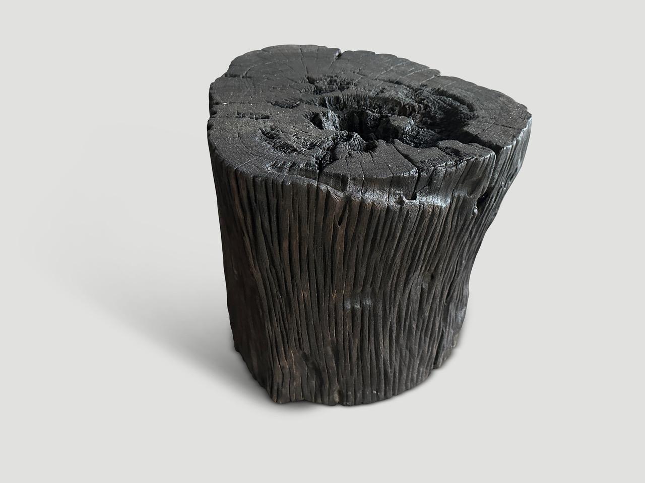 Andrianna Shamaris Ulin Wood Charred Side Table or Stool In Excellent Condition For Sale In New York, NY