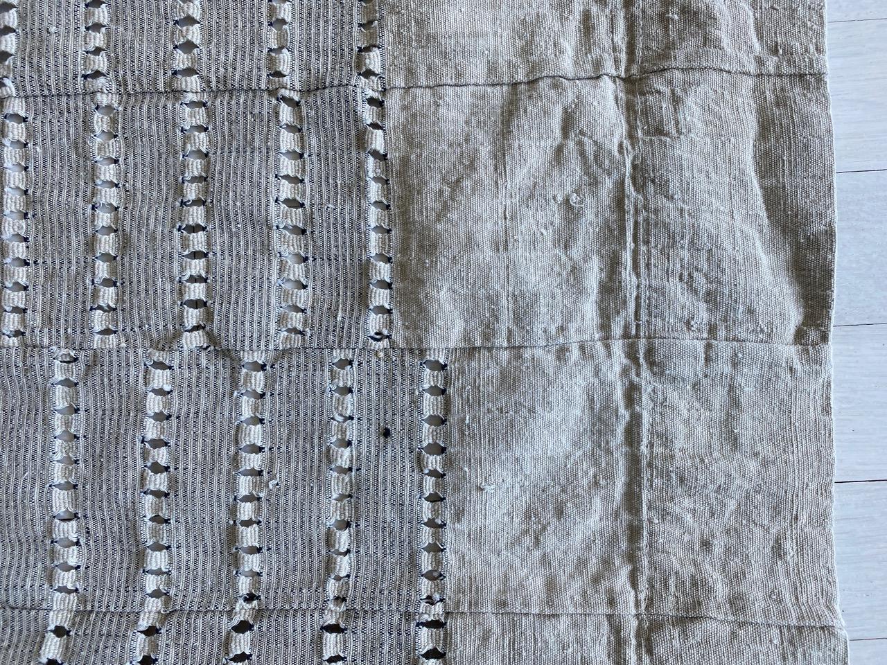 Hand-Woven Andrianna Shamaris Vintage Linen and Cotton Textile For Sale