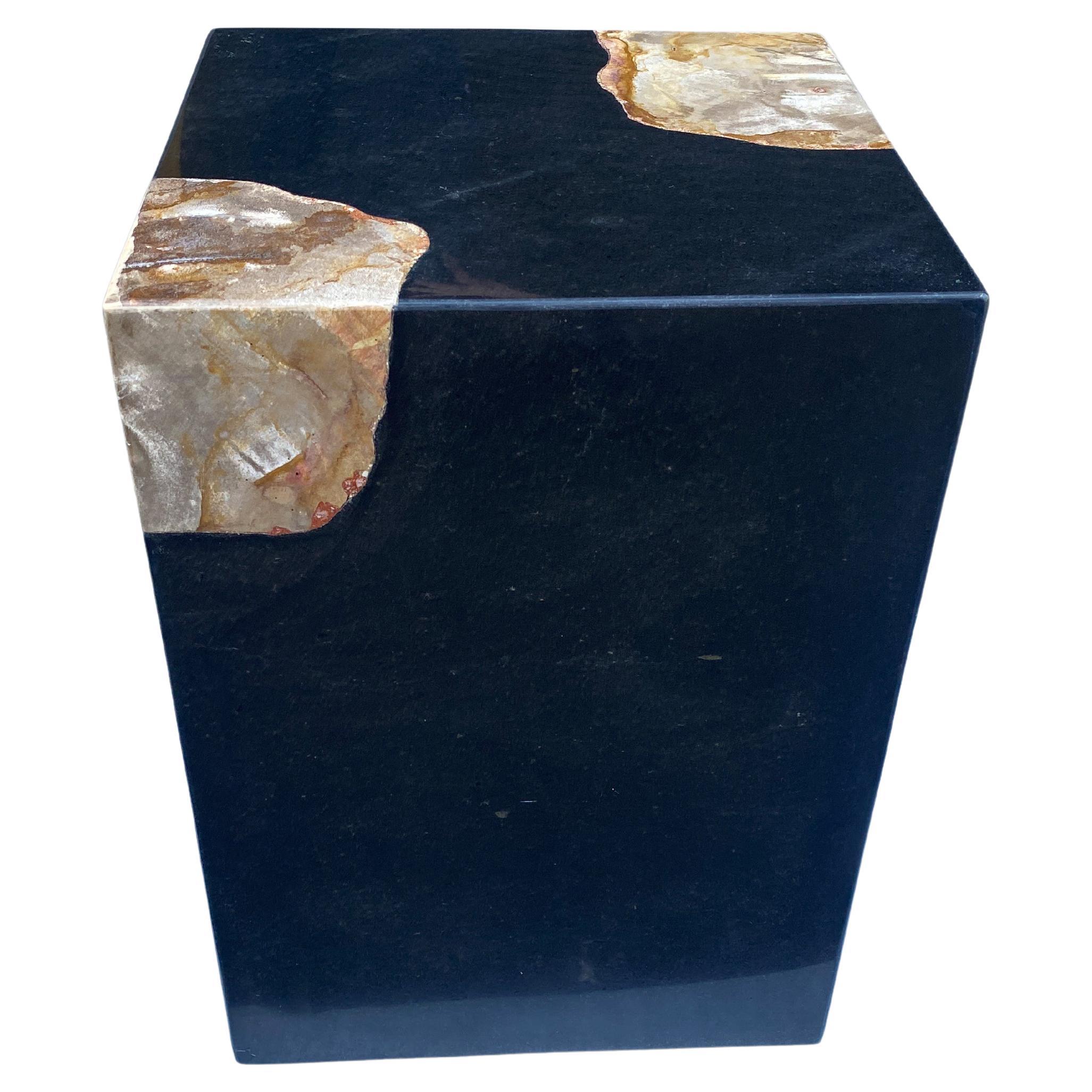 Andrianna Shamaris Volcanic Stone and Petrified Wood Side Table For Sale