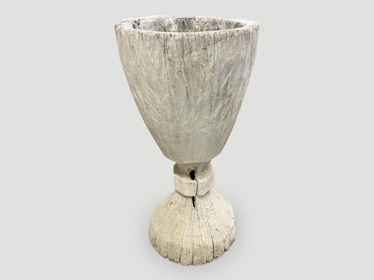 Organic Modern Andrianna Shamaris Wabi Bleached Teak Vessel 