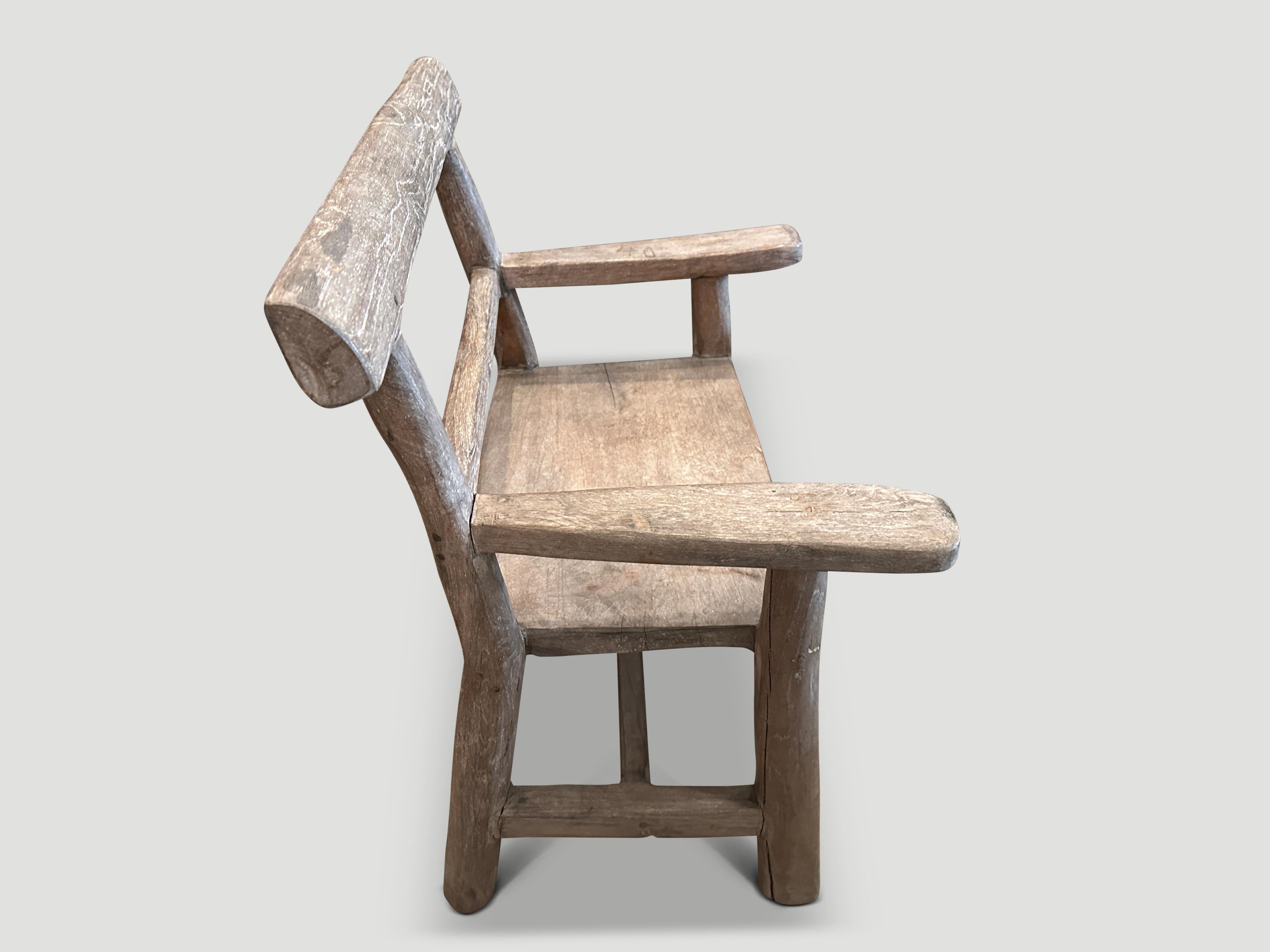 Primitive Andrianna Shamaris Wabi Sabi Aged Teak Wood Chair or Side Table For Sale