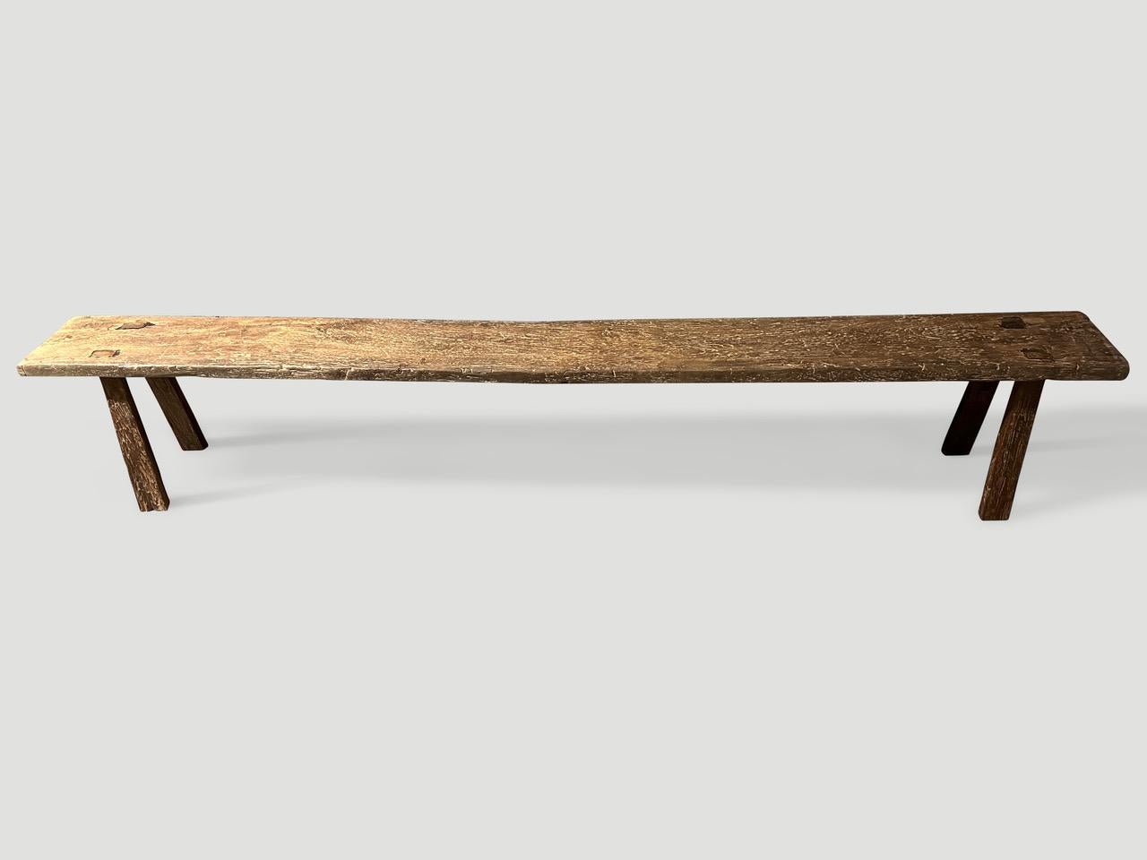 Organic Modern Andrianna Shamaris Wabi Sabi Antique Teak Wood Long Bench For Sale