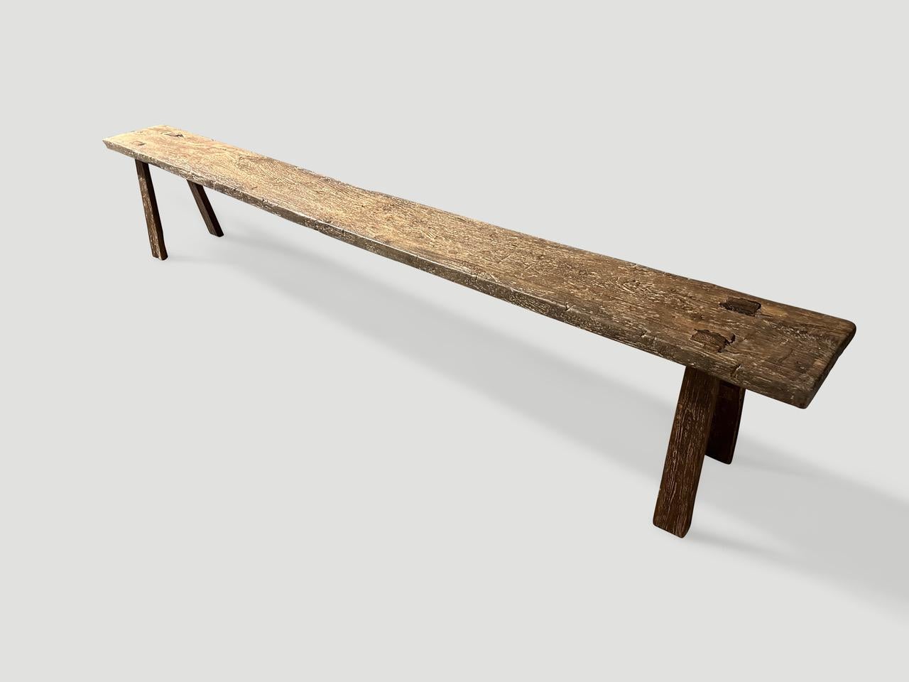 Indonesian Andrianna Shamaris Wabi Sabi Antique Teak Wood Long Bench For Sale