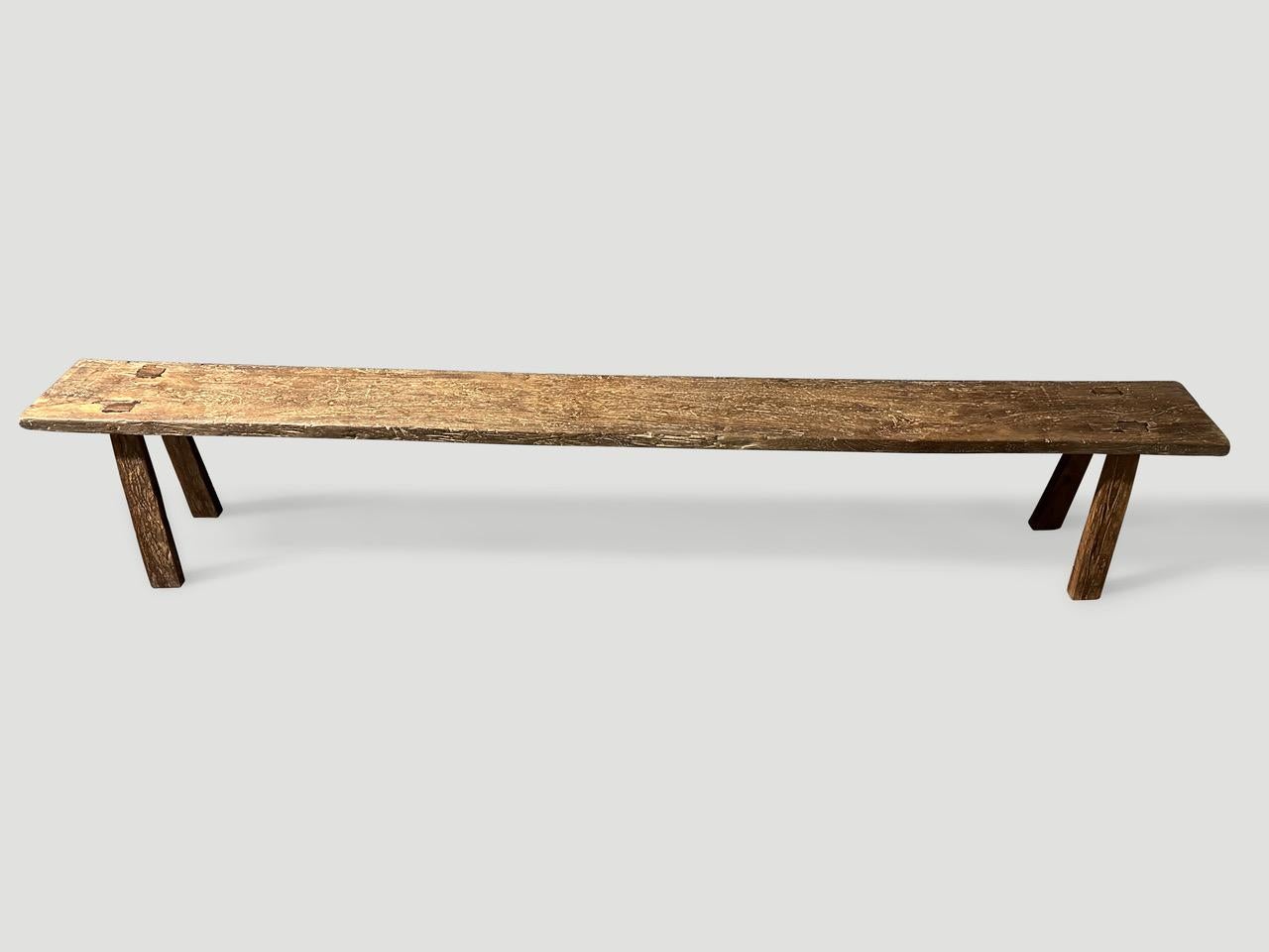 Andrianna Shamaris Wabi Sabi Antique Teak Wood Long Bench For Sale