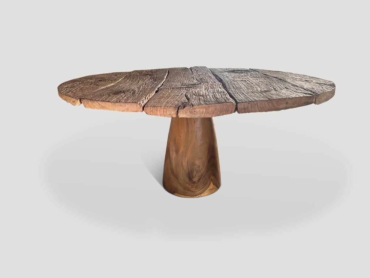 Minimalist Andrianna Shamaris Wabi Sabi Round Teak Wood Table  For Sale