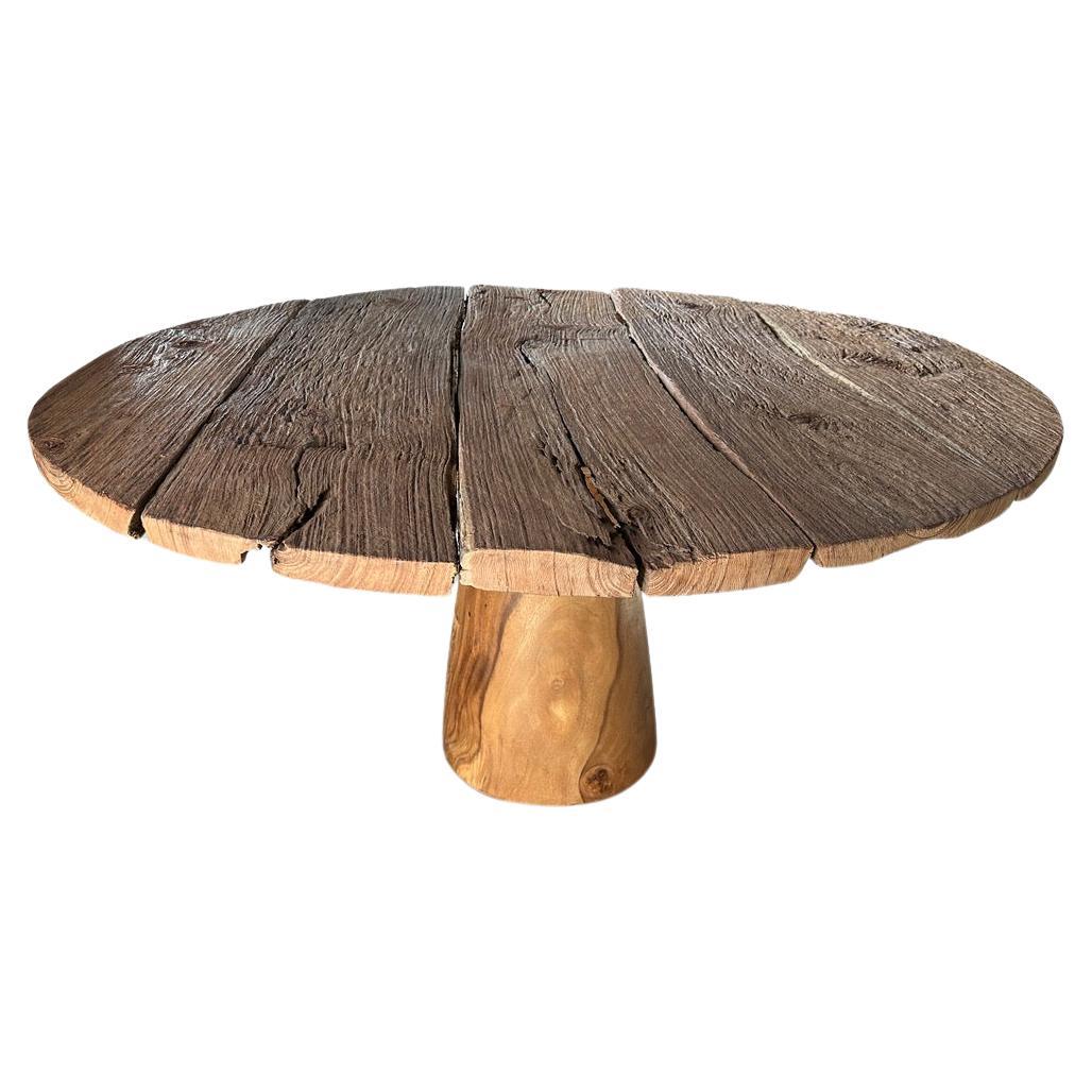 Andrianna Shamaris Wabi Sabi Round Teak Wood Table  For Sale