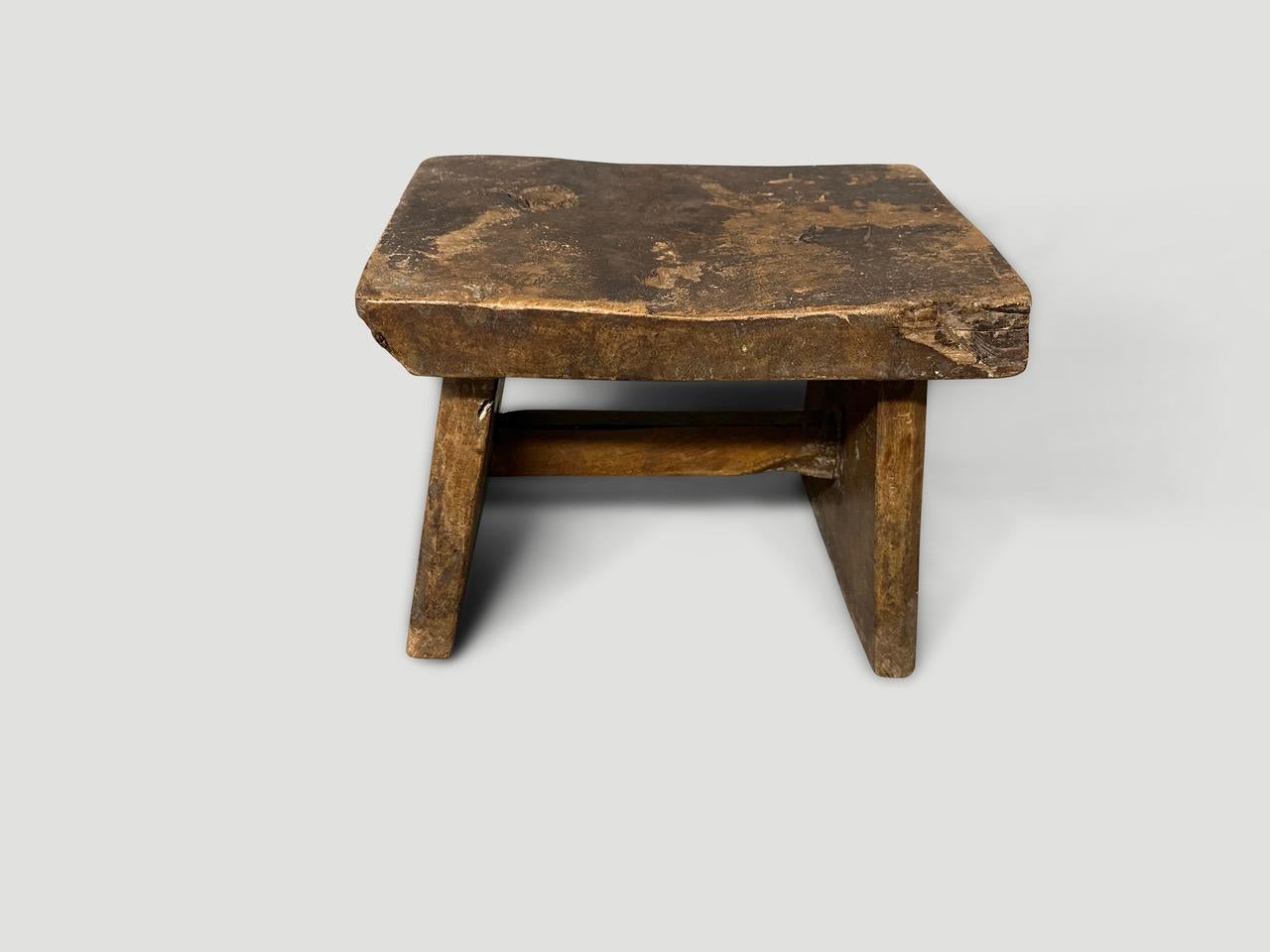 Antique hand made side table or stool. Celebrating the cracks and crevices and all the other marks that time and loving use have left behind. Circa 1950

This side table or stool was hand made in the spirit of Wabi-Sabi, a Japanese philosophy that