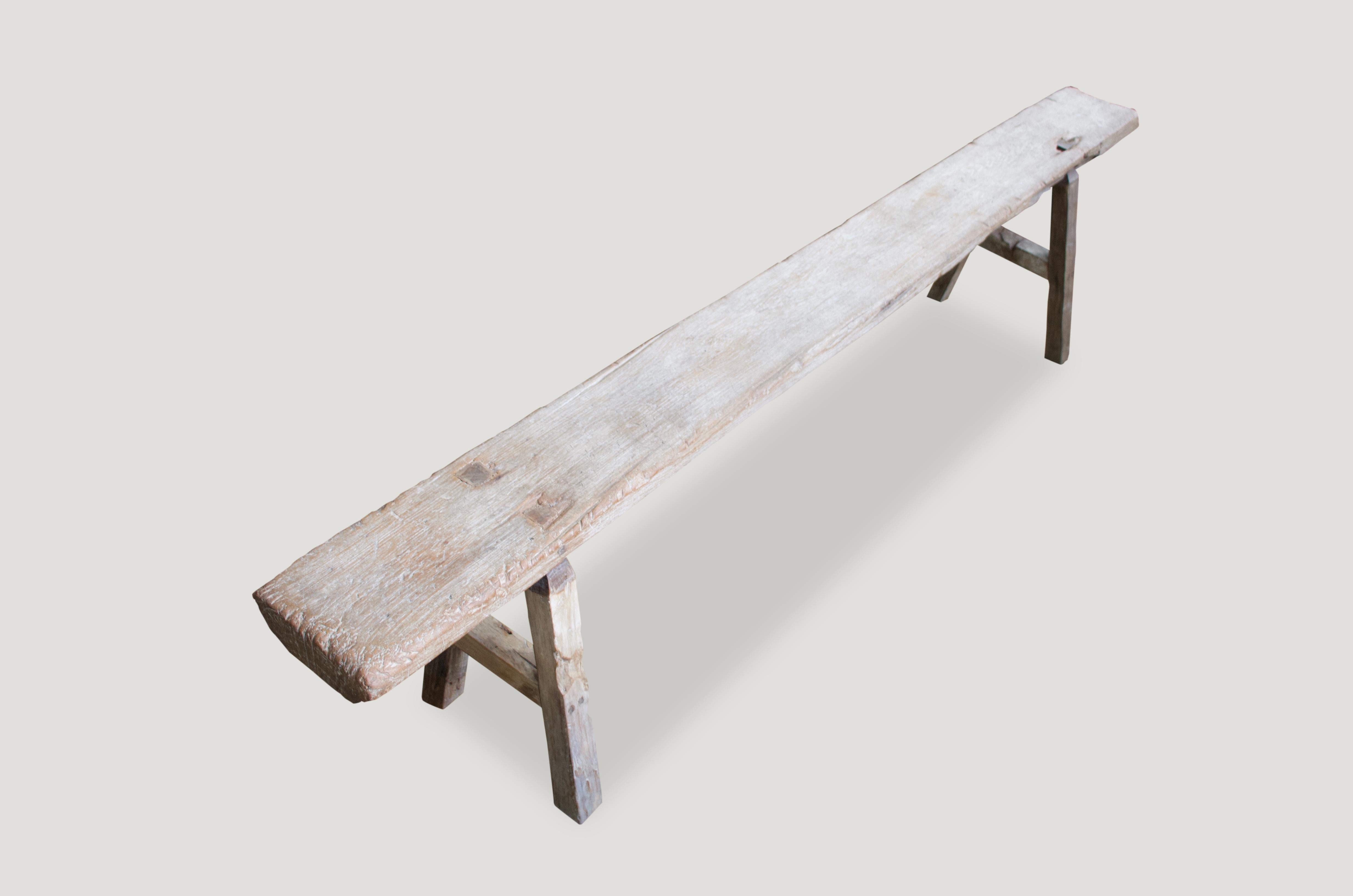 Antique hand carved teakwood bench with nice patina. This can also be used as a shelf. Great for inside or outside living.

This bench was sourced in the spirit of wabi-sabi, a Japanese philosophy that beauty can be found in imperfection and