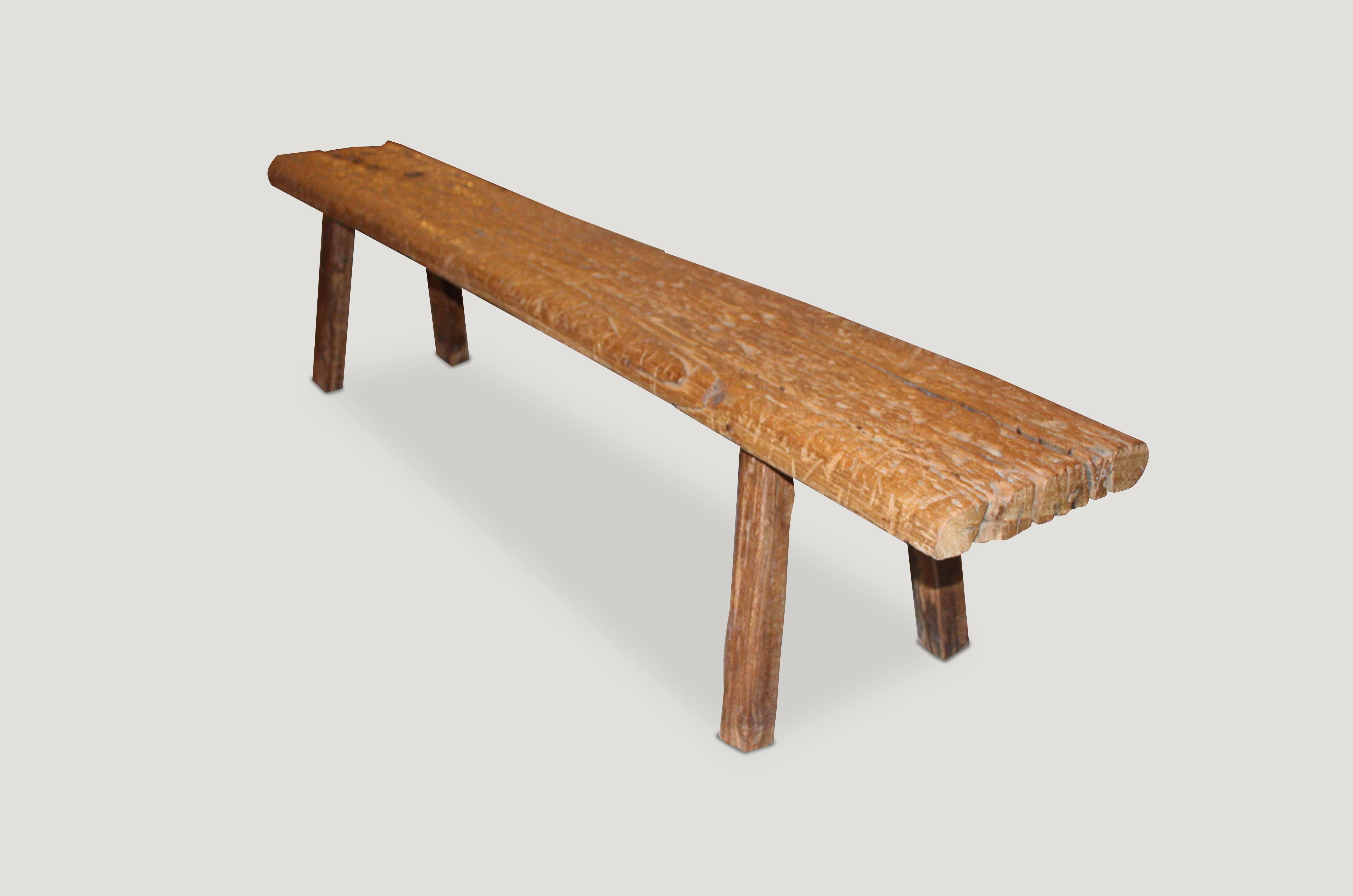 Antique hand carved Wabi Sabi bench with original natural marking. Perfect for inside or outside living.

This bench was sourced in the spirit of wabi-sabi, a Japanese philosophy that beauty can be found in imperfection and impermanence. It’s a