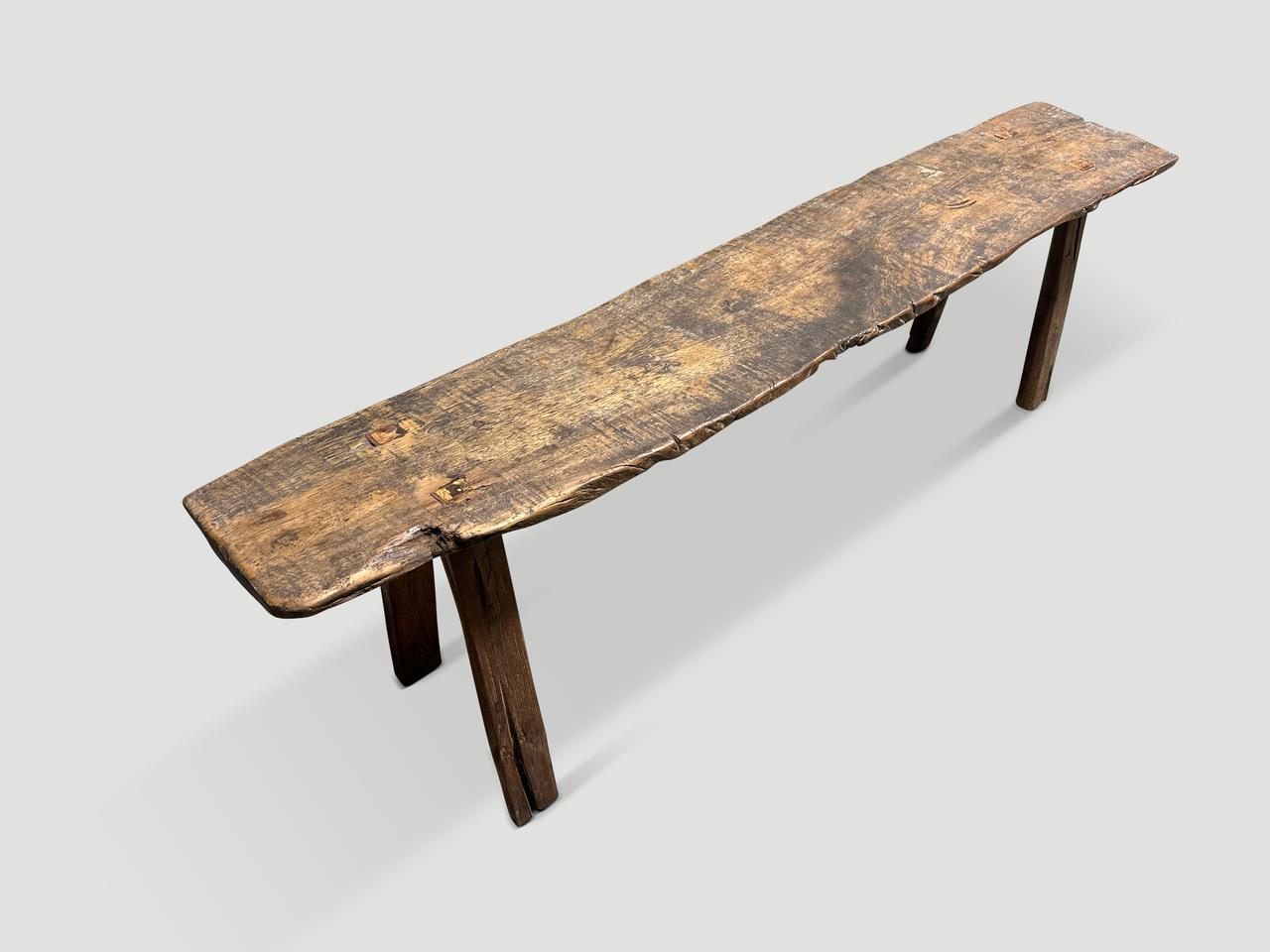Andrianna Shamaris Wabi Sabi Teak Wood Bench In Excellent Condition For Sale In New York, NY