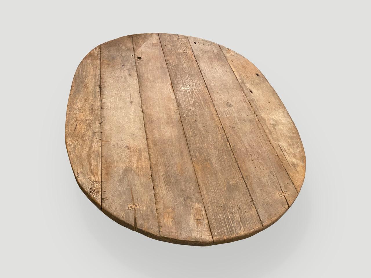 Rustic Andrianna Shamaris Wabi Sabi Teak Wood Oval Coffee Table For Sale