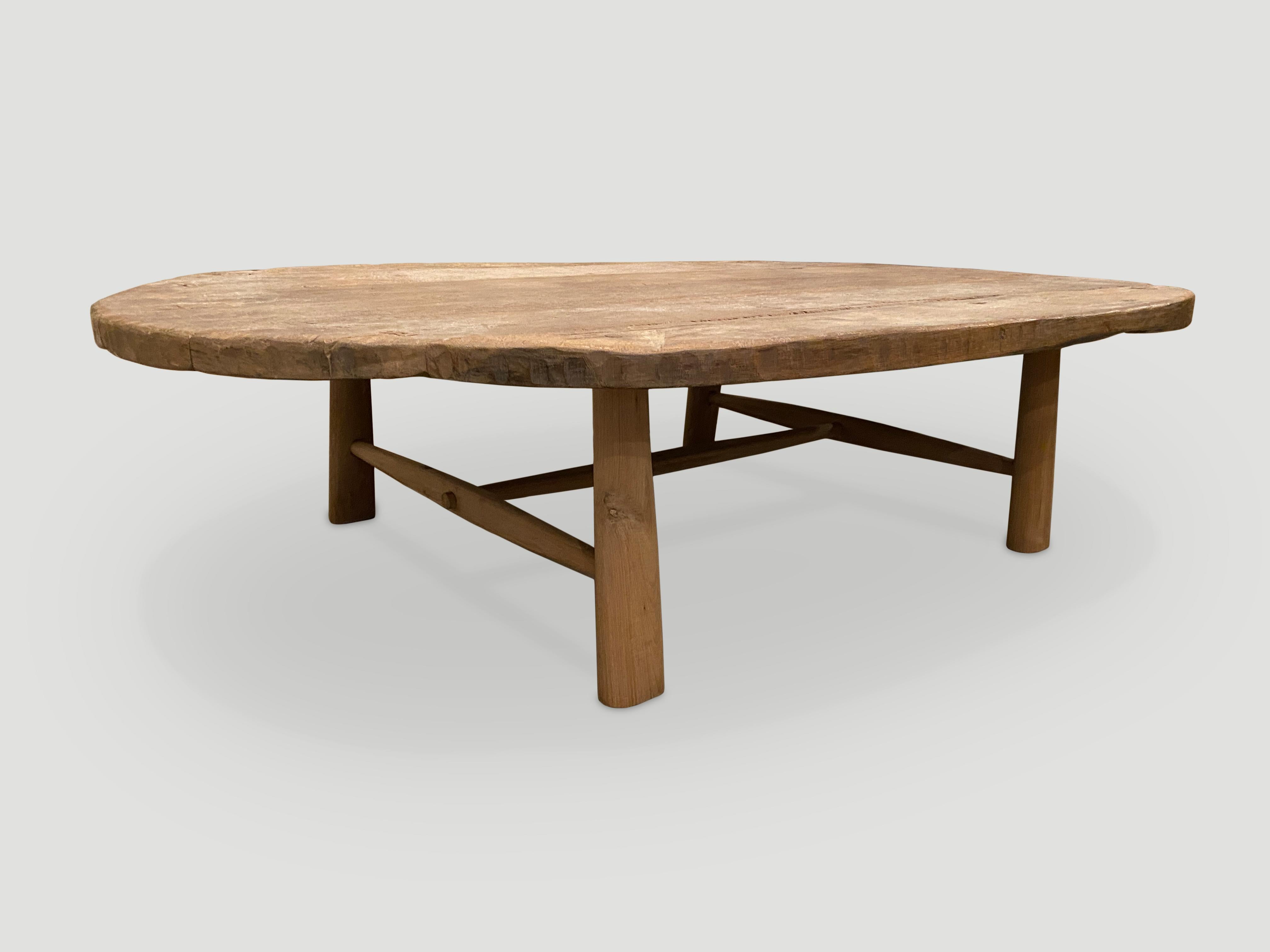 Andrianna Shamaris Wabi Sabi Teak Wood Oval Coffee Table In Excellent Condition For Sale In New York, NY