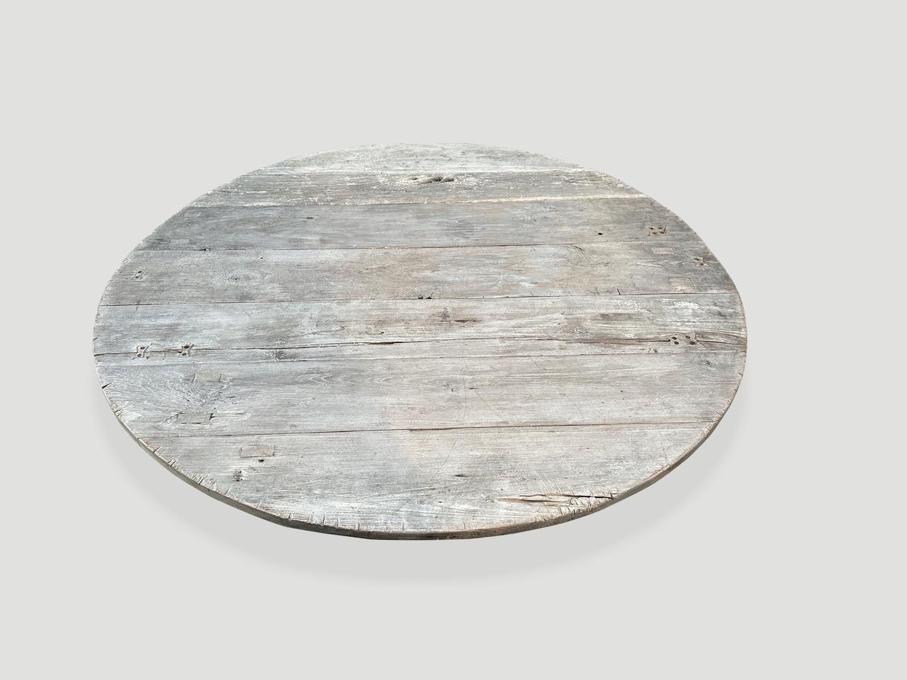 Mid-Century Modern Andrianna Shamaris Wabi Sabi Teak Wood Round Coffee Table For Sale