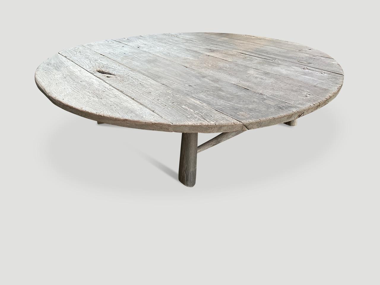 Andrianna Shamaris Wabi Sabi Teak Wood Round Coffee Table  In Excellent Condition For Sale In New York, NY