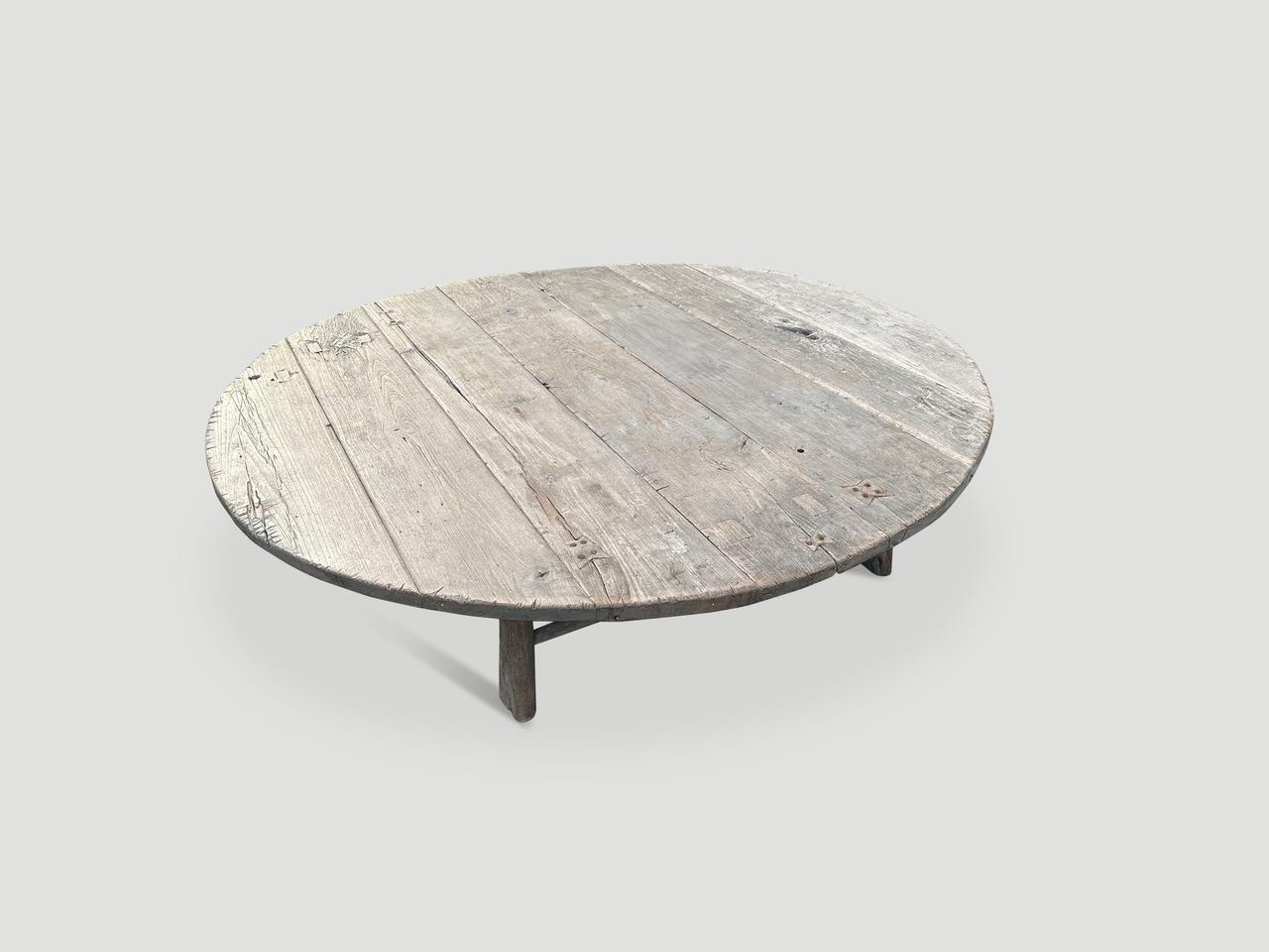 Contemporary Andrianna Shamaris Wabi Sabi Teak Wood Round Coffee Table For Sale