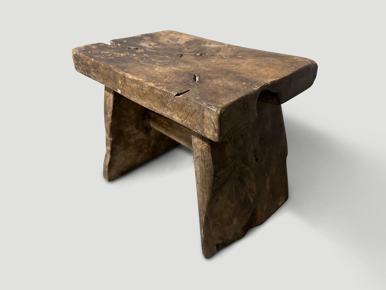 Antique hand made side table or stool. Celebrating the cracks and crevices and all the other marks that time and loving use have left behind. Circa 1950

This side table or stool was hand made in the spirit of Wabi-Sabi, a Japanese philosophy that