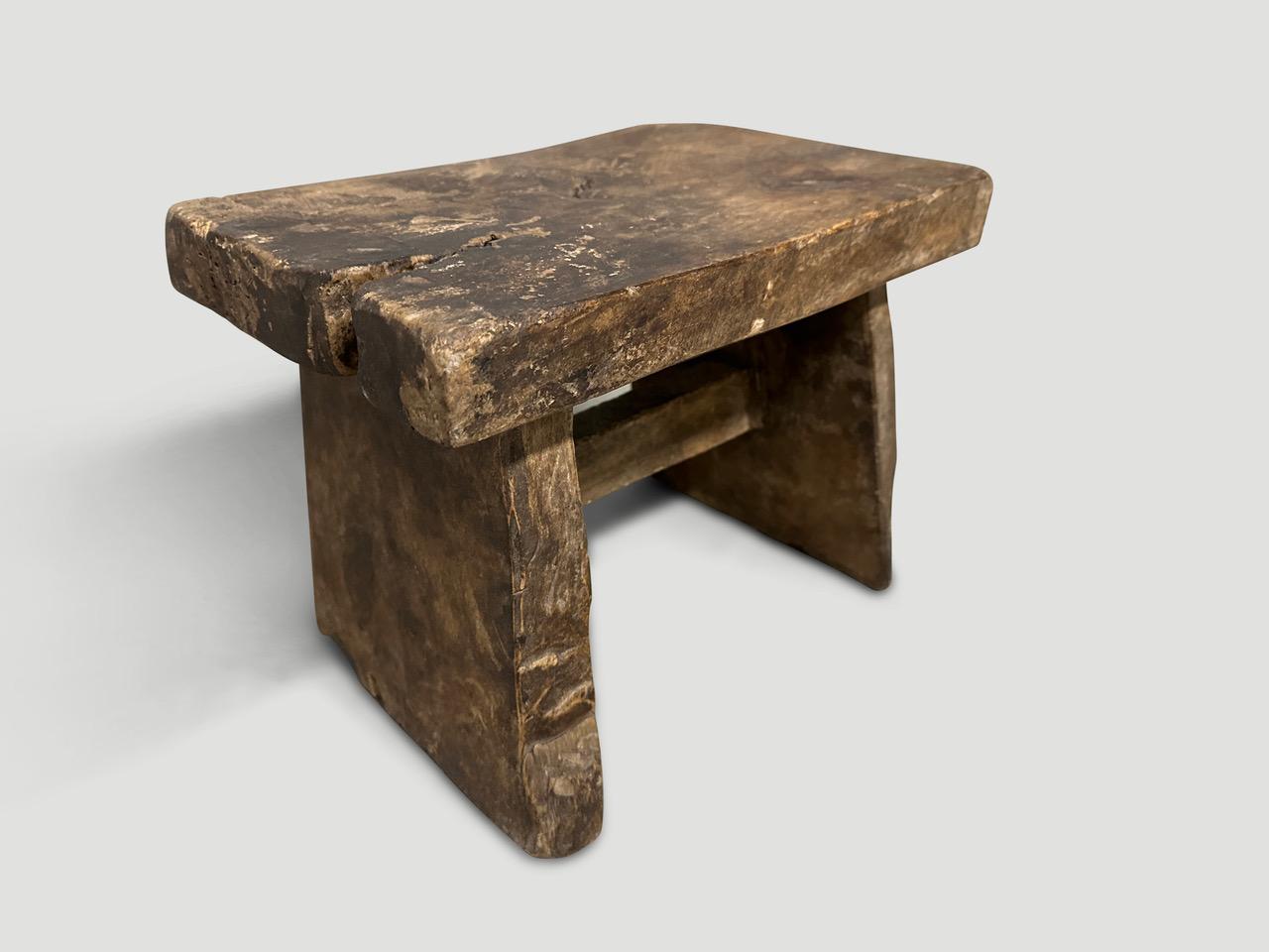 Andrianna Shamaris Wabi Sabi Teak Wood Side Table or Stool In Excellent Condition For Sale In New York, NY