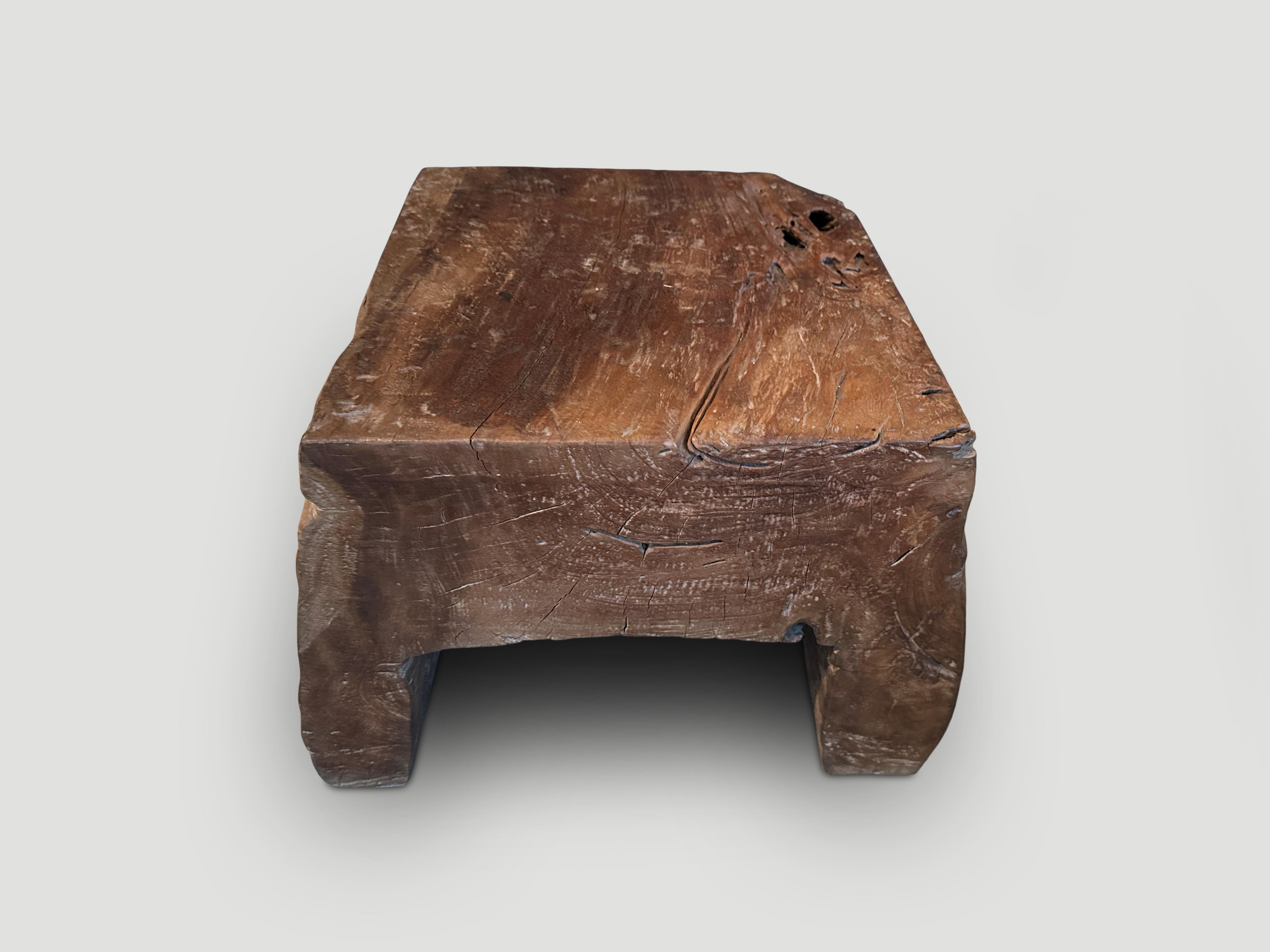 Beautiful side table or stool hand carved from a single block of wood. The top is 15 x 14 x 13