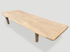 Andrianna Shamaris White Washed Live Edge Teak Wood Coffee Table or Bench