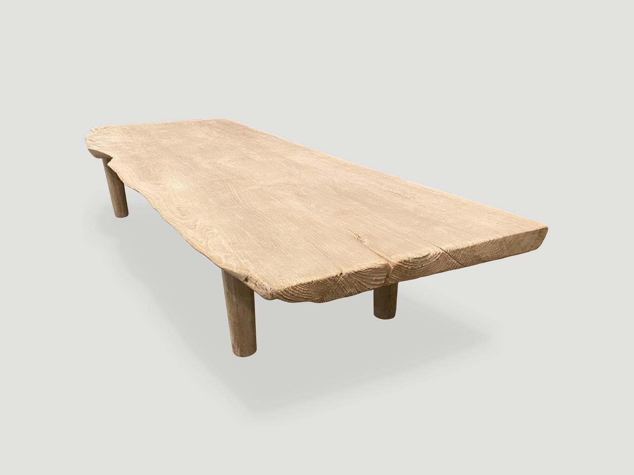 Organic Modern Andrianna Shamaris White Washed Live Edge Teak Wood Coffee Table or Bench For Sale