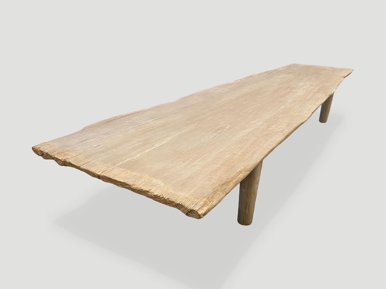 Andrianna Shamaris White Washed Live Edge Teak Wood Coffee Table or Bench In Excellent Condition For Sale In New York, NY