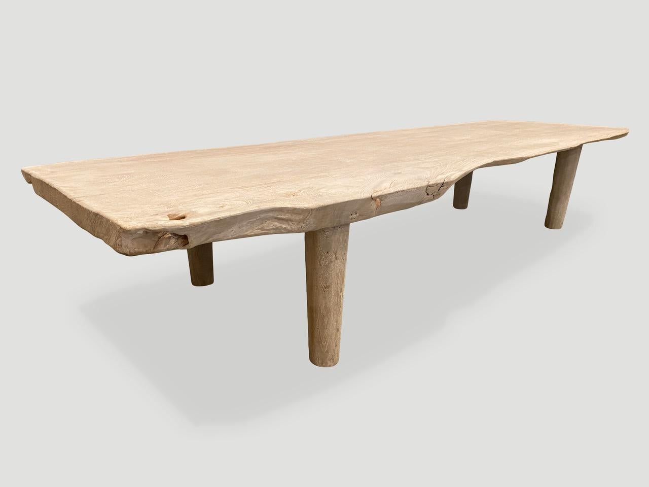 Contemporary Andrianna Shamaris White Washed Live Edge Teak Wood Coffee Table or Bench For Sale