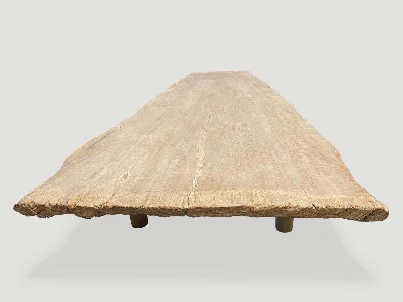 Contemporary Andrianna Shamaris White Washed Live Edge Teak Wood Coffee Table or Bench For Sale