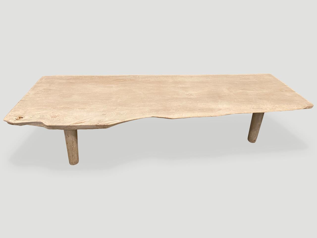 Andrianna Shamaris White Washed Live Edge Teak Wood Coffee Table or Bench For Sale 1