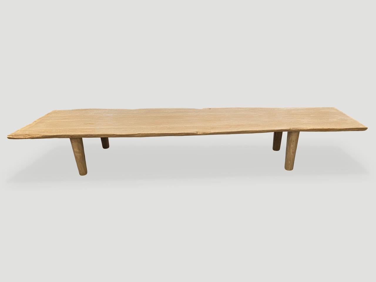 Andrianna Shamaris White Washed Live Edge Teak Wood Coffee Table or Bench For Sale 4
